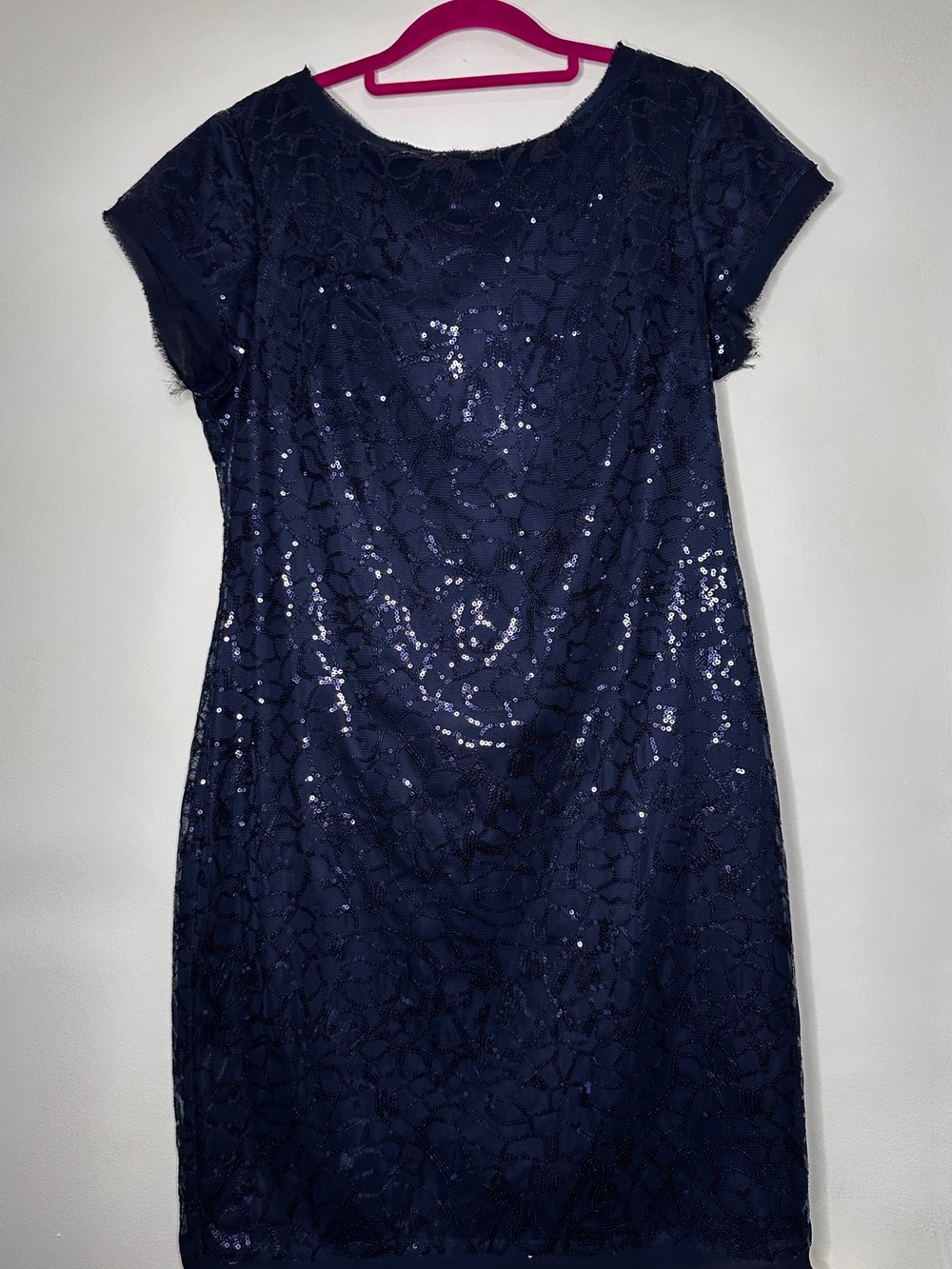 Vince Camuto Navy Floral Lace Sequin Shift Cocktail Dress Size 8